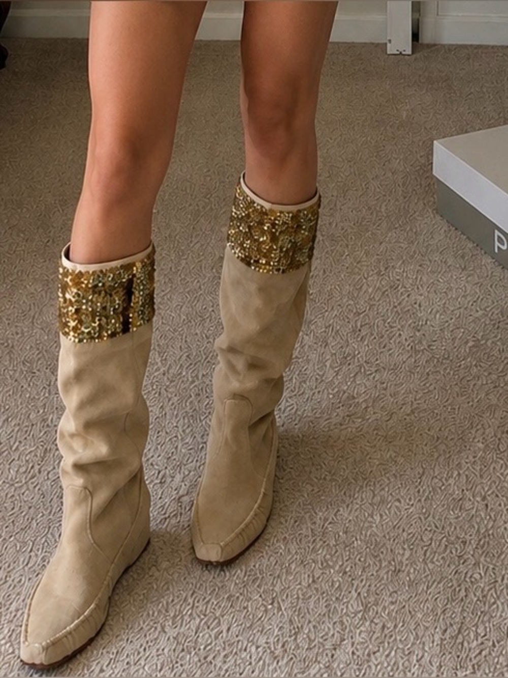 PINKO Luxury Beige Suede Leather Boots Knee High Size 7 Made in Italy Brand New